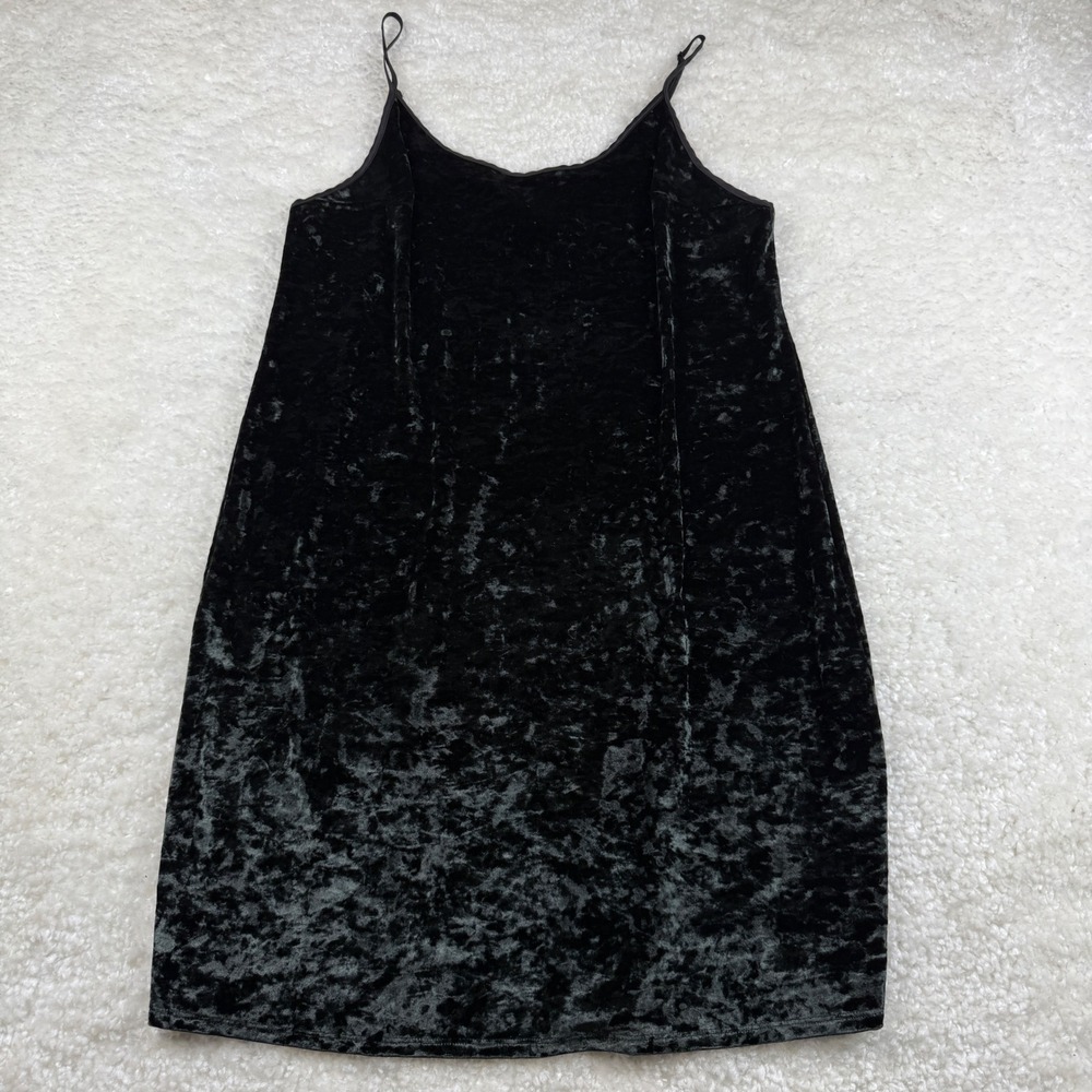 Victoria's Secret Slip Dress Women M/L Black Crushed Velvet Spaghetti Strap